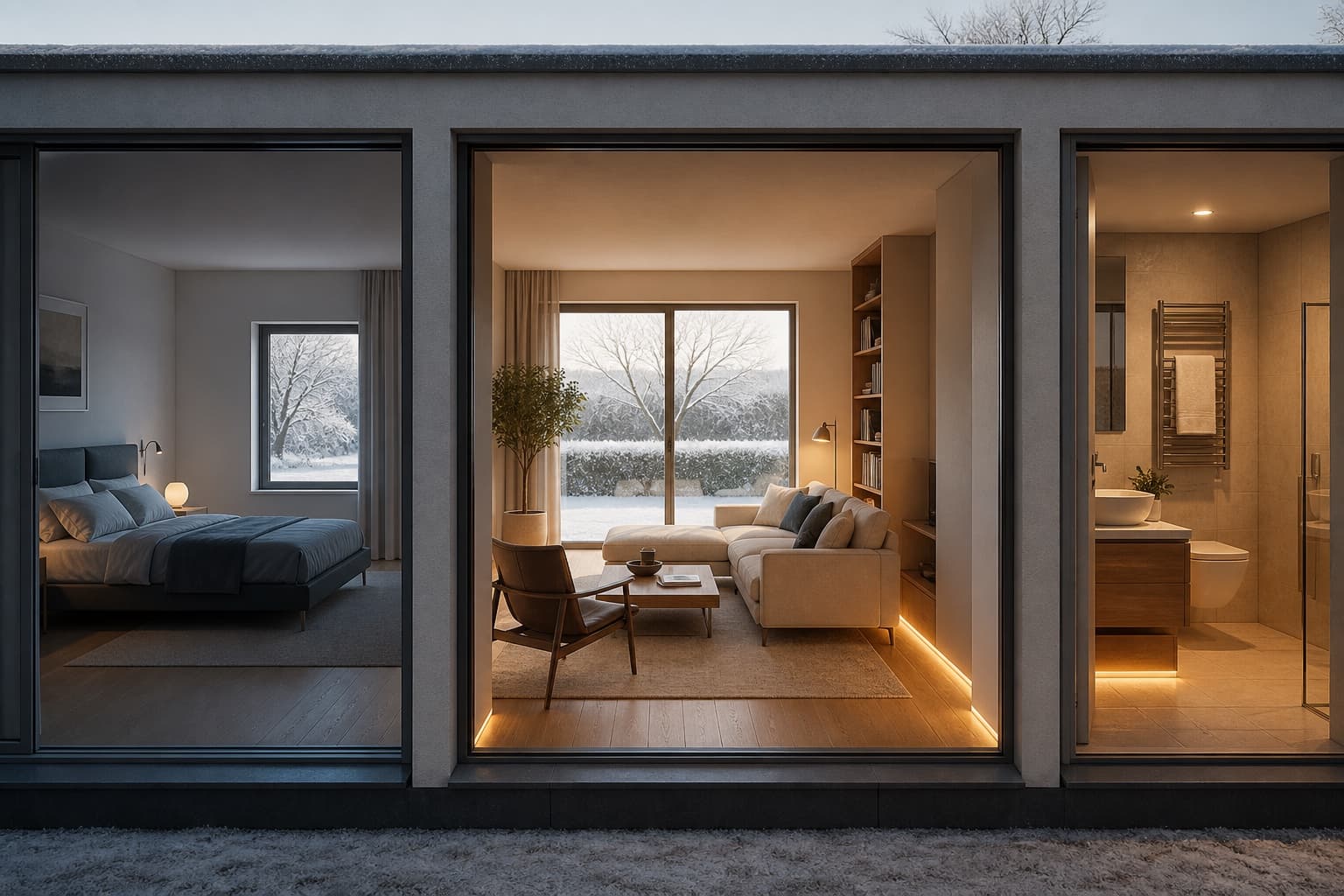 Casa con camera, soggiorno e bagno regolati separatamente
